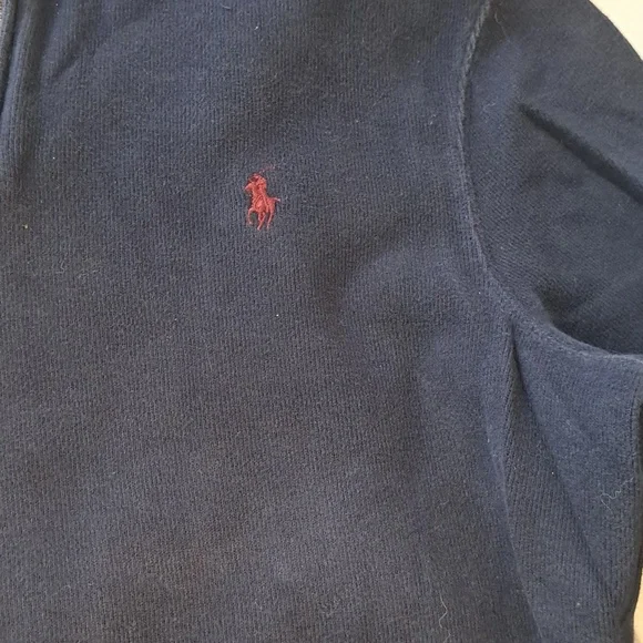 POLO RALPH LAUREN Navy Blue 1/4 Zip 100% Cotton Size M Sweater - Picture 4 of 8